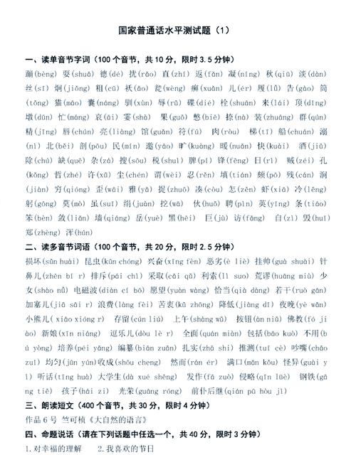 普通话水平命题说话50篇题目 普通话考试命题说话